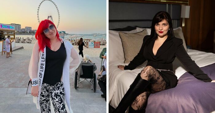 Side-by-side photos showing a dramatic personal transformation highlighting unbelievable changes in lifestyle and appearance.