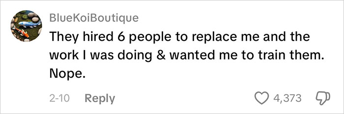 Social media comment from employee refusing to train new hires for free, highlighting resistance to unpaid work and HR challenges. Social media comment from employee refusing to train new hires for free, highlighting resistance to unpaid work and HR challenges.