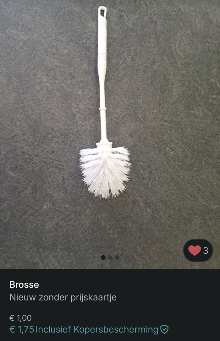 White cleaning brush listed on Vinted showcasing hilarious listings proving zero rules on Vinted with quirky items for sale.