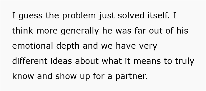 Text excerpt reflecting romantic indifference showing emotional disconnect and lack of partner connection in a personal note.