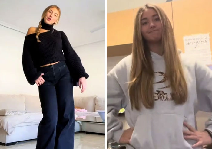 Before and after photos of a young woman showing the America effect and how the US experience changed her style and confidence.