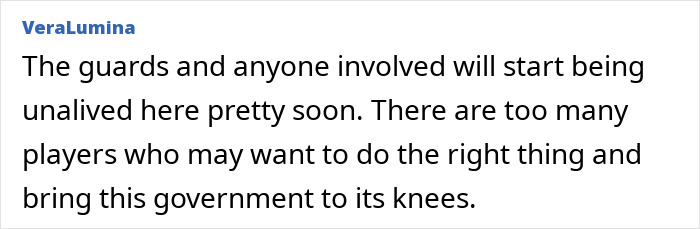 Text screenshot of a comment warning guards and others involved about consequences related to Epstein guard&rsquo;s incriminating words.