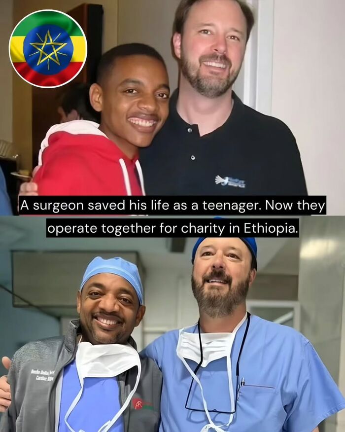 Two surgeons smiling and working together in Ethiopia, showcasing inspiring good news from around the world.