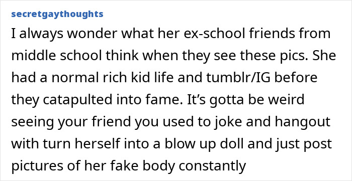 Text post discussing fans noticing dramatic differences between Kylie Jenner's personal and public photos.