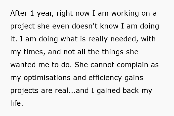 Text about an employee balancing work-life while a cynic boss learns a hard lesson on work-life balance.