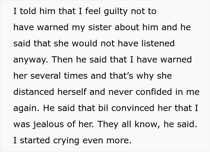 Text excerpt showing a woman expressing guilt and fear about her brother-in-law, refusing to let her daughter near him. Text excerpt showing a woman expressing guilt and fear about her brother-in-law, refusing to let her daughter near him.