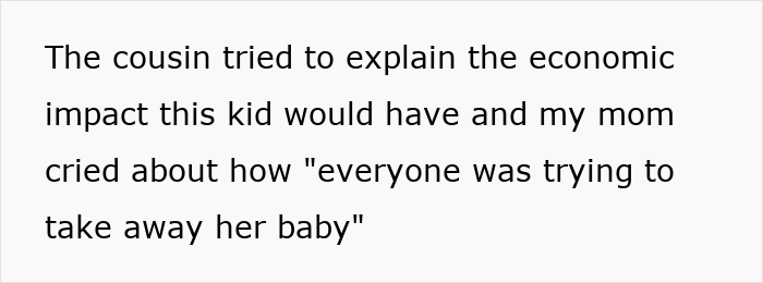 Text excerpt discussing a family conflict where parents call their sixth baby a miracle, impacting a teen daughter's education.