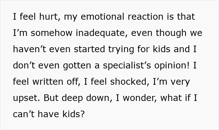 Emotional text expressing hurt and shock over fertility doubts amid a twisted secret about fathering an ex&rsquo;s child.