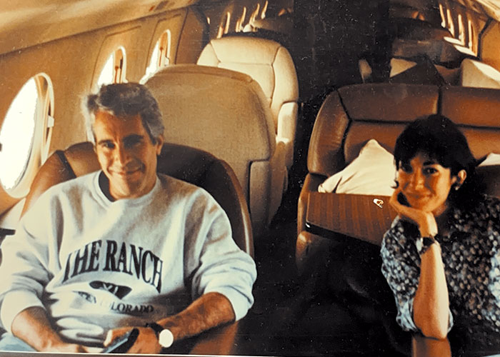 Ghislaine Maxwell and Jeffrey Epstein sitting in a private jet, highlighting prison feuds and diva alliances.