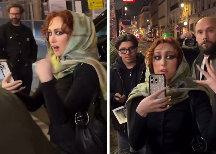 Chappell Roan filming herself using a divisive paparazzi tactic on a city street at night involving gender and privacy debate.