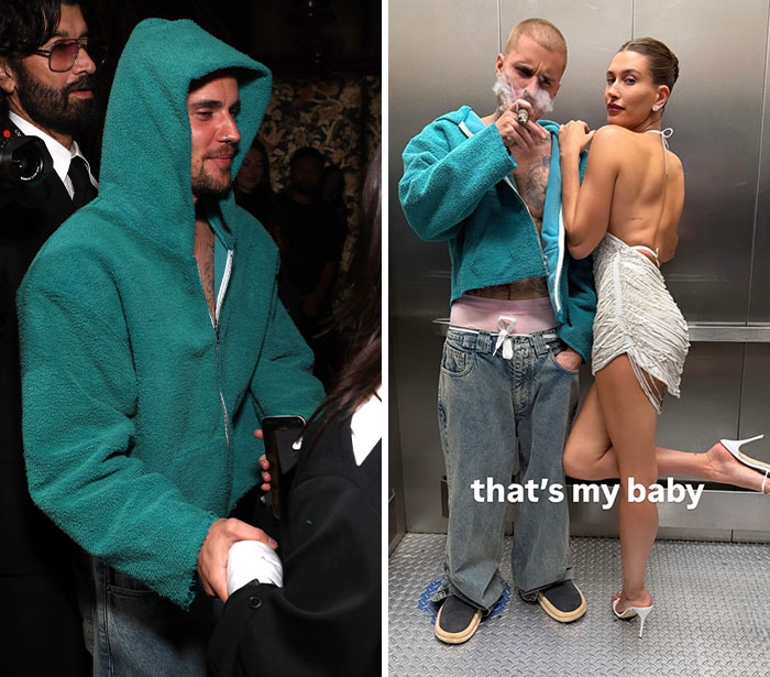 Fashion fail with oversized teal hoodie and baggy jeans paired with a daring white mini dress during 2026 award season.