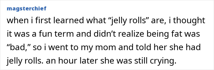Screenshot of a kid accidentally roasting a grown-up with no filter by calling out jelly rolls.