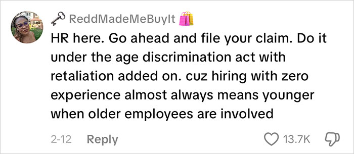 Screenshot of online comment from HR professional discussing age discrimination and retaliation in employee training conflicts. Screenshot of online comment from HR professional discussing age discrimination and retaliation in employee training conflicts.
