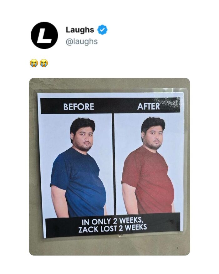Funny memes showing a before and after photo with a humorous take on weight loss for a responsible adult break.