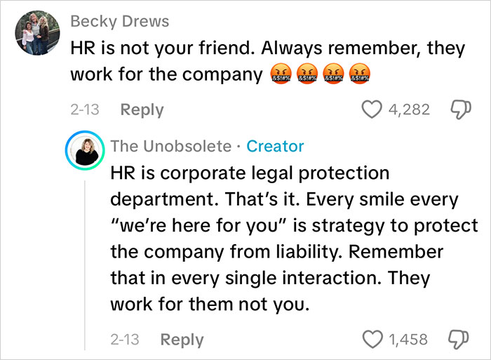 Comments showing HR's role as corporate legal protection, highlighting employee resistance and HR's reaction to training refusal. Comments showing HR's role as corporate legal protection, highlighting employee resistance and HR's reaction to training refusal.