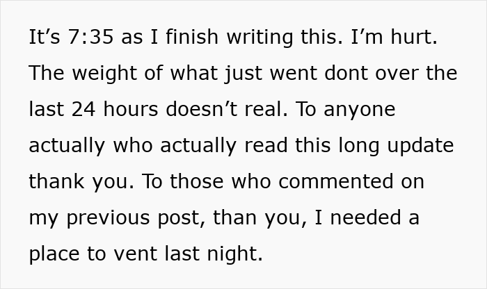 Text post expressing hurt and gratitude after a painful 24 hours involving boyfriend girlfriend and ex situation.