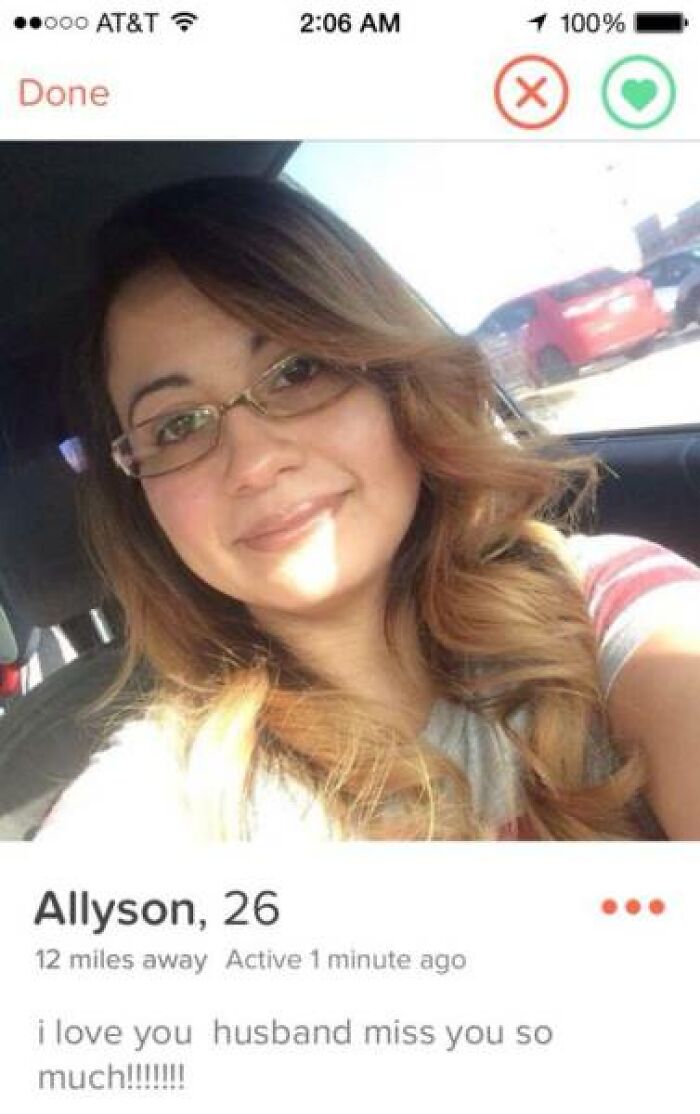 Screenshot of a Tinder profile showing a woman smiling in a car, highlighting funny and cringe Tinder profiles.