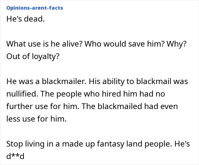 Text excerpt discussing Epstein guard&rsquo;s incriminating words about Epstein&rsquo;s passing and loyalty issues.