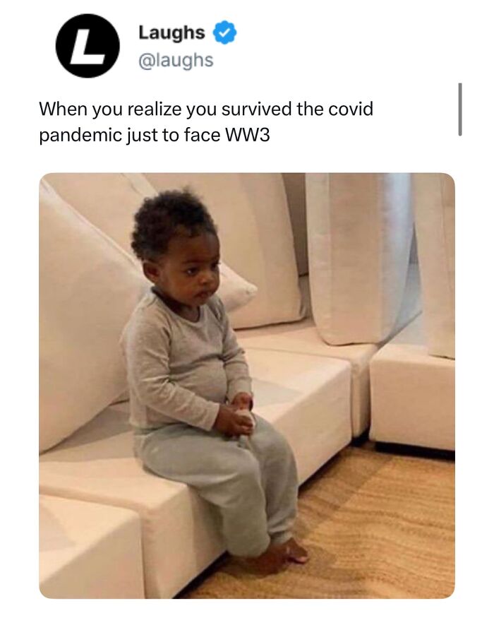 Child sitting on a couch looking worried with a caption about surviving the covid pandemic in a funny meme for responsible adults.