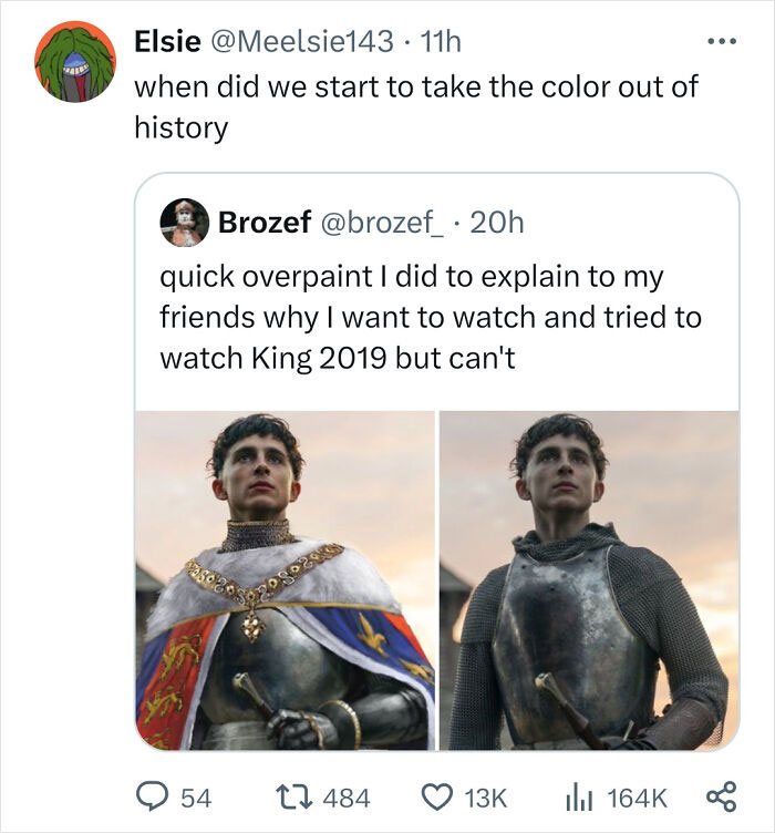 Social media meme showing a comparison of a colorful and dull movie scene, related to movie and film industry memes.