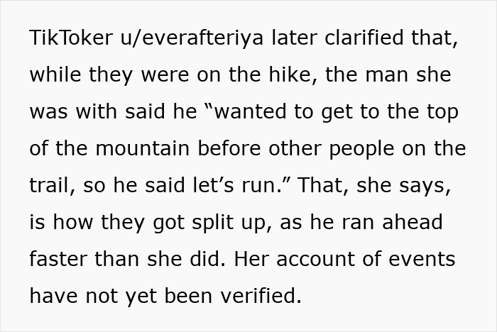 TikToker explica como os homens abandonam suas parceiras durante atividades ao ar livre, correndo em uma trilha de caminhada na montanha.