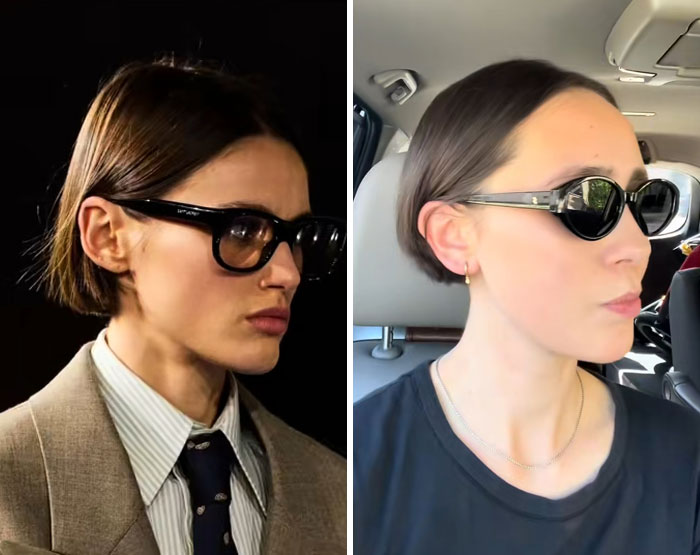 Side-by-side photos of a woman with a short uneven haircut, showcasing hairdresser mishaps that traumatized people’s locks.