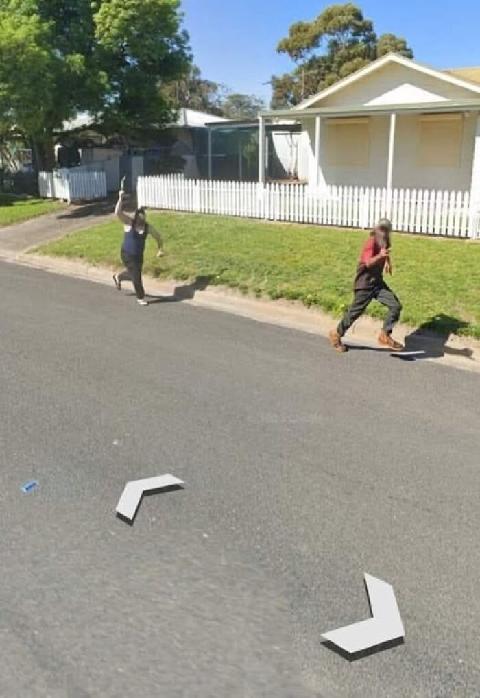 Two people running on a suburban street, captured during an outdoor moment illustrating unexpected rabbit holes experiences.