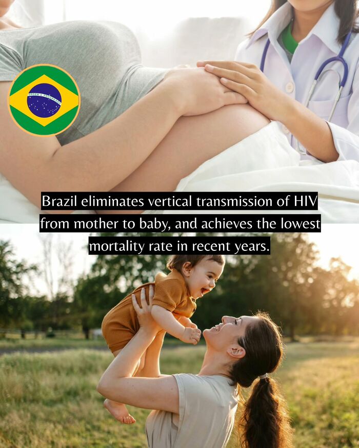 Pregnant woman with doctor showing good news from around the world about eliminating HIV transmission to babies.