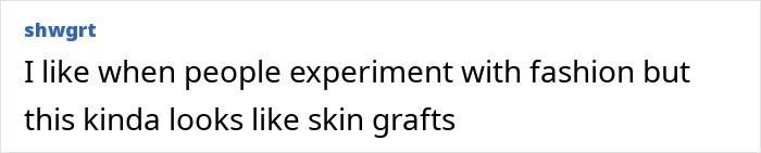 Comment highlighting a fashion experiment comparing Tyla's adhesive top to skin grafts.