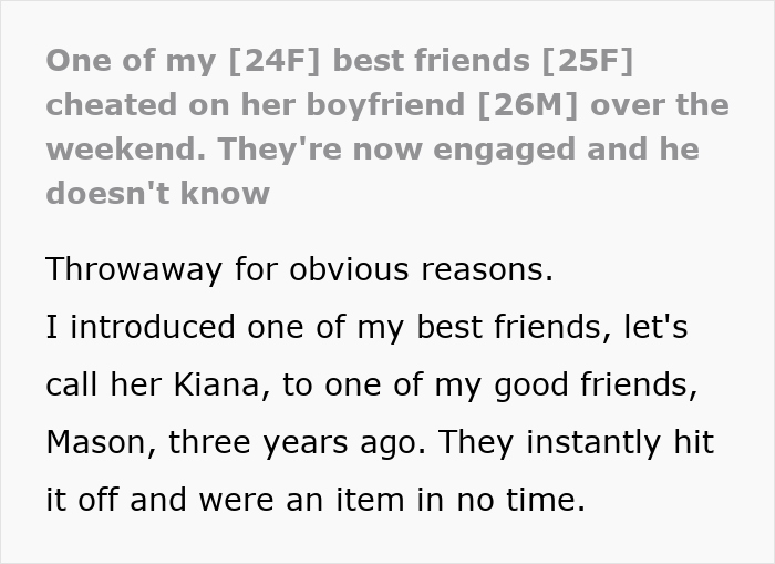 Text excerpt about a cheater hiding a one night stand from her boyfriend while a friend threatens to expose her secret.