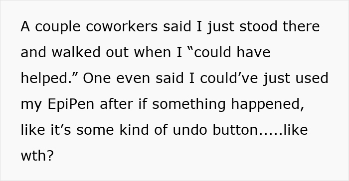 Rude Coworker Chokes On Peanut Dessert, Guy With Severe Allergy Takes Heat For Not Helping Her Rude Coworker Chokes On Peanut Dessert, Guy With Severe Allergy Takes Heat For Not Helping Her
