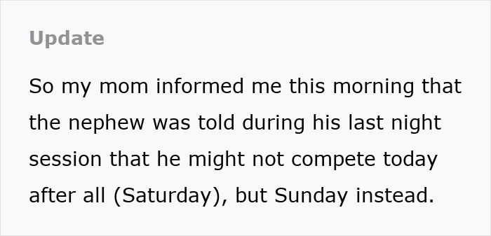 Update text about nephew&rsquo;s uncertain boxing match rescheduled, affecting lady&rsquo;s plans with her dogs.