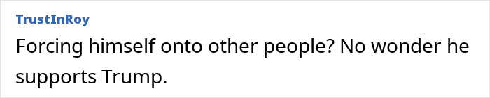 User comment criticizing someone's behavior, mentioning support for Trump in a plain text format.