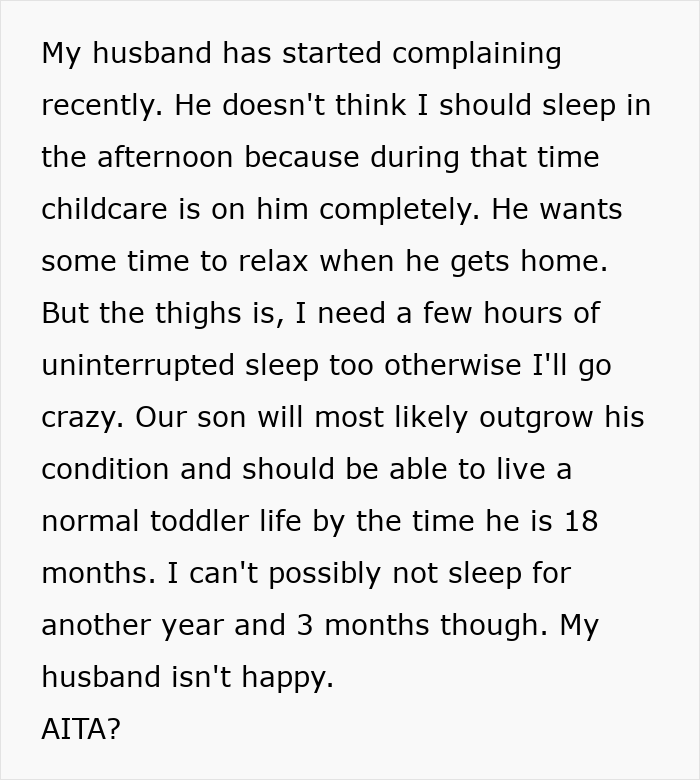 New Mom Finally Gets Real Sleep After Dumping The Husband Who Thought Three Hours Of Childcare Was Too Much