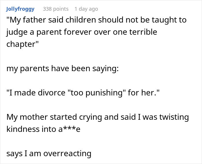 Text post showing a user sharing about grandparents' guilt trip over his mom, dad deciding to cut them off.