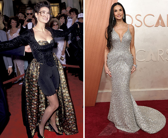 Actress at Oscars showing drastic style change between her first and latest appearance on the red carpet event.