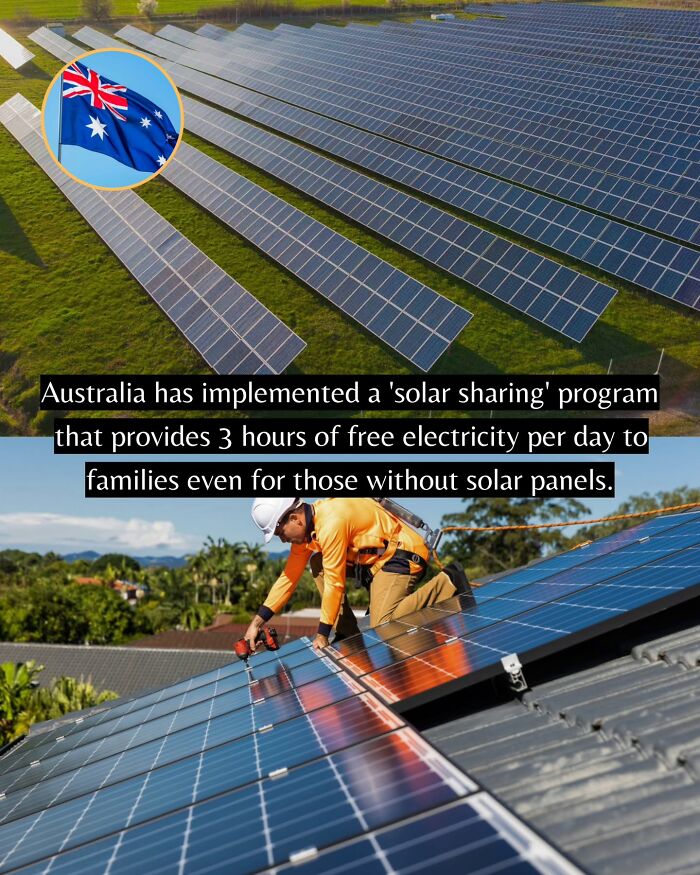 Solar energy initiative in Australia providing free electricity to families through solar sharing programs.