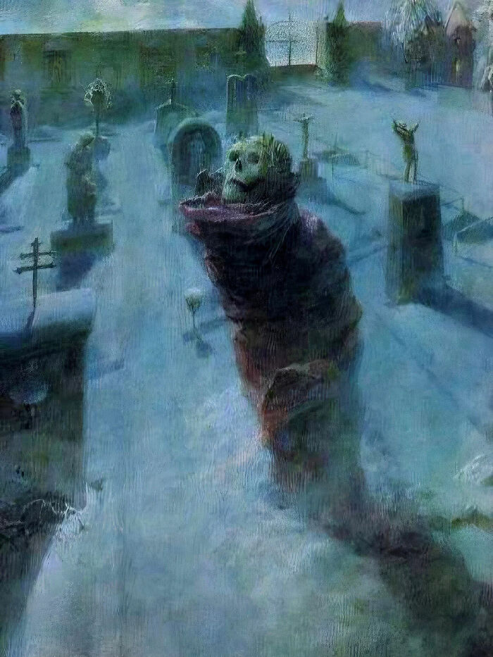 Macabre Cemetery Scene Of A Winter Night By Ferdinand Staeger (Swiss, 1880–1976)