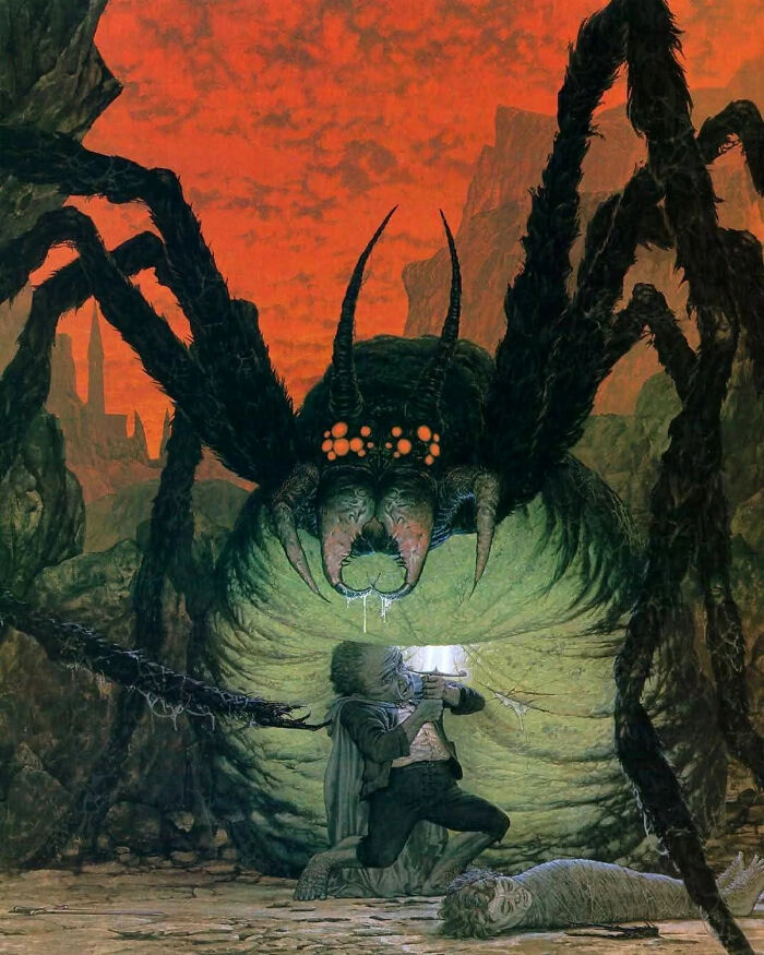 Samwise Gamgee Saves Frodo From Shelob, Circa 1987. Colored Illustration By Ted Nasmith