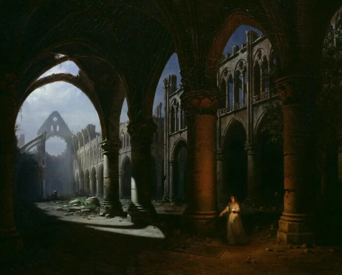 Interior Of An Abbey In Ruins, Circa 1848 By Hippolyte Victor Valentin Sebron