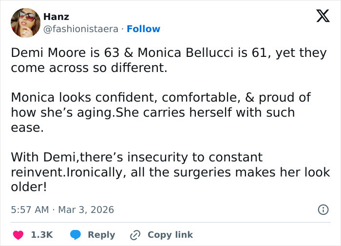 Comparison Of Demi Moore, 63, And Monica Bellucci, 61, Viral After Stars' Latest Looks Spark Buzz Comparison Of Demi Moore, 63, And Monica Bellucci, 61, Viral After Stars' Latest Looks Spark Buzz