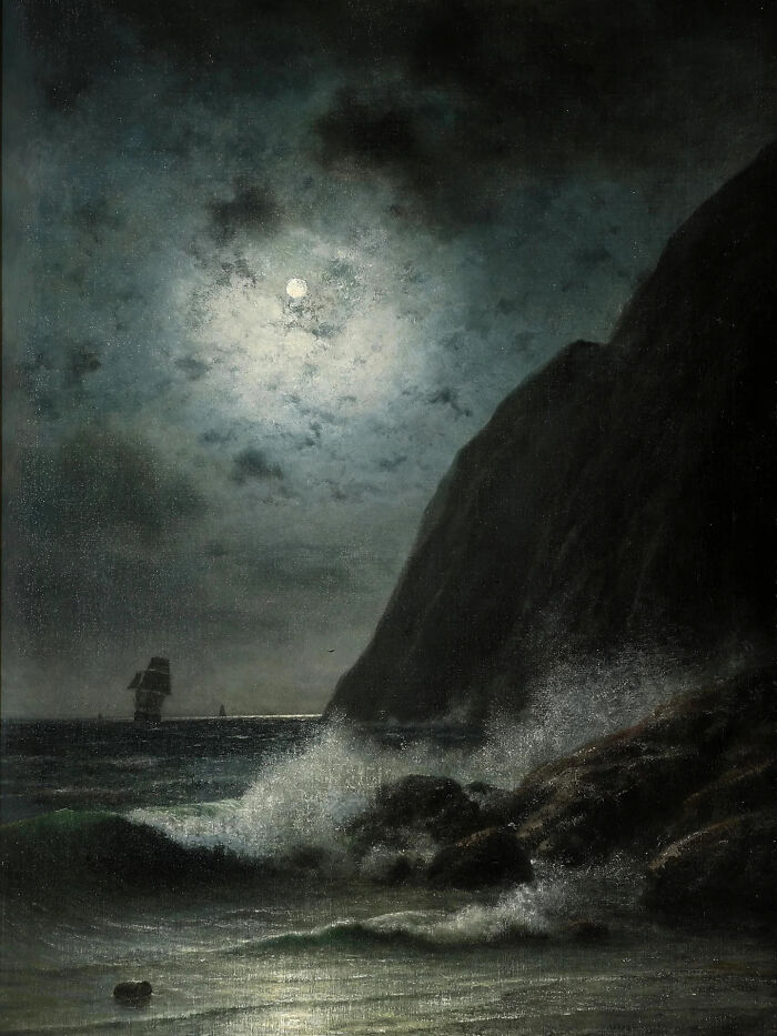 Moonlight At A Rocky Coast By Georg Emil Libert
