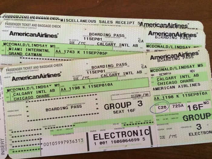 Boarding passes for flights showing rare travel stories that people actually lived through but others don’t believe.