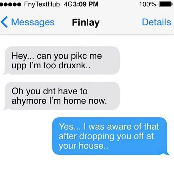 Text message conversation showing a funny and possibly real conversation featuring humorous texting mistakes.