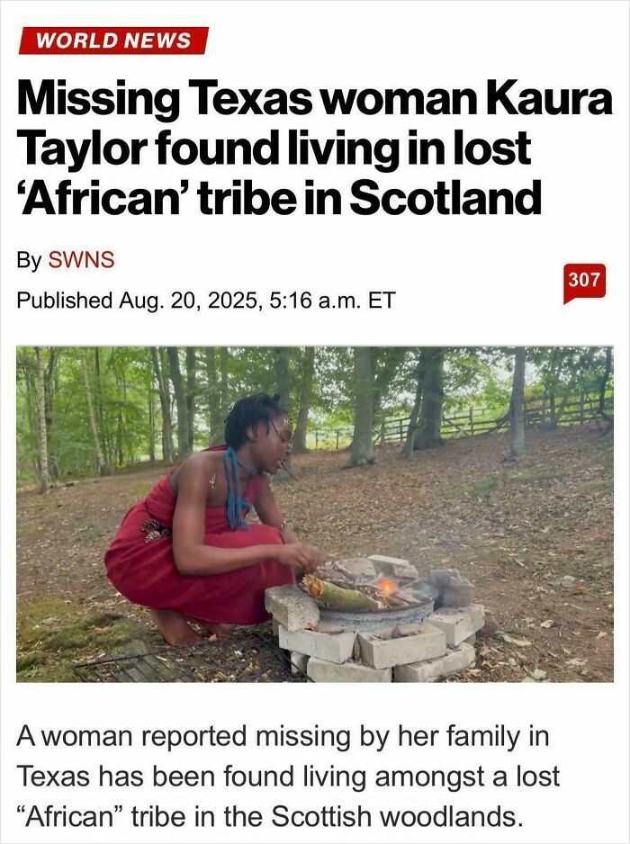 Woman in red dress cooking on a stone fire pit in a forest, an unhinged sentence that left everyone speechless.