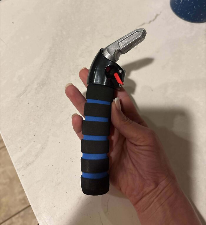 Hand holding an unidentified object with a foam grip and a metal tip, internet solving the mystery of unidentified objects.