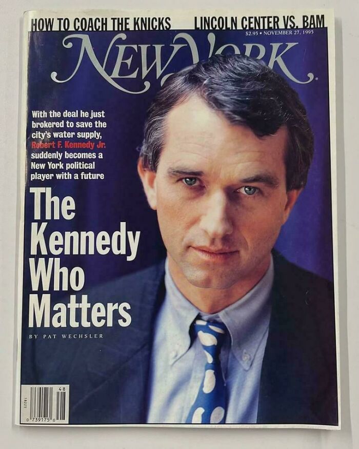 Vintage magazine cover showing Robert F. Kennedy Jr., a notable political figure, featured in old photos that aged badly.