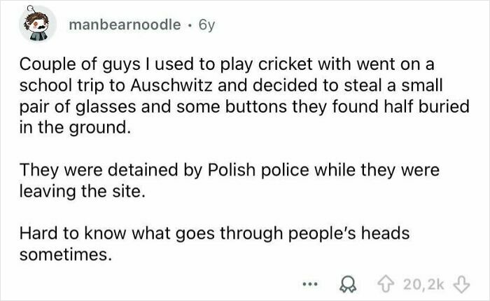 Screenshot of a social media post describing tourists detained for stealing items at Auschwitz, showcasing rude and entitled behavior.