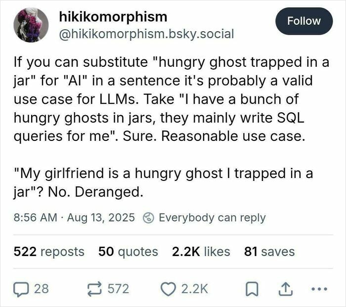 Tweet about unhinged sentences involving hungry ghosts and AI, sparking reactions and leaving everyone speechless.