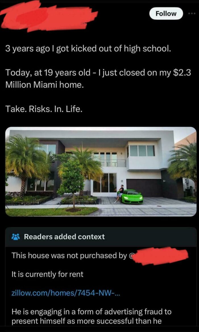 Influencer falsely claims owning luxury Miami home at 19, illustrating cringy behavior among influencers ignoring common sense.